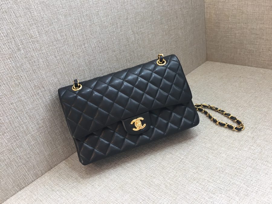 Medium Classic Flap Lambskin Bag AO1112 Black/Gold